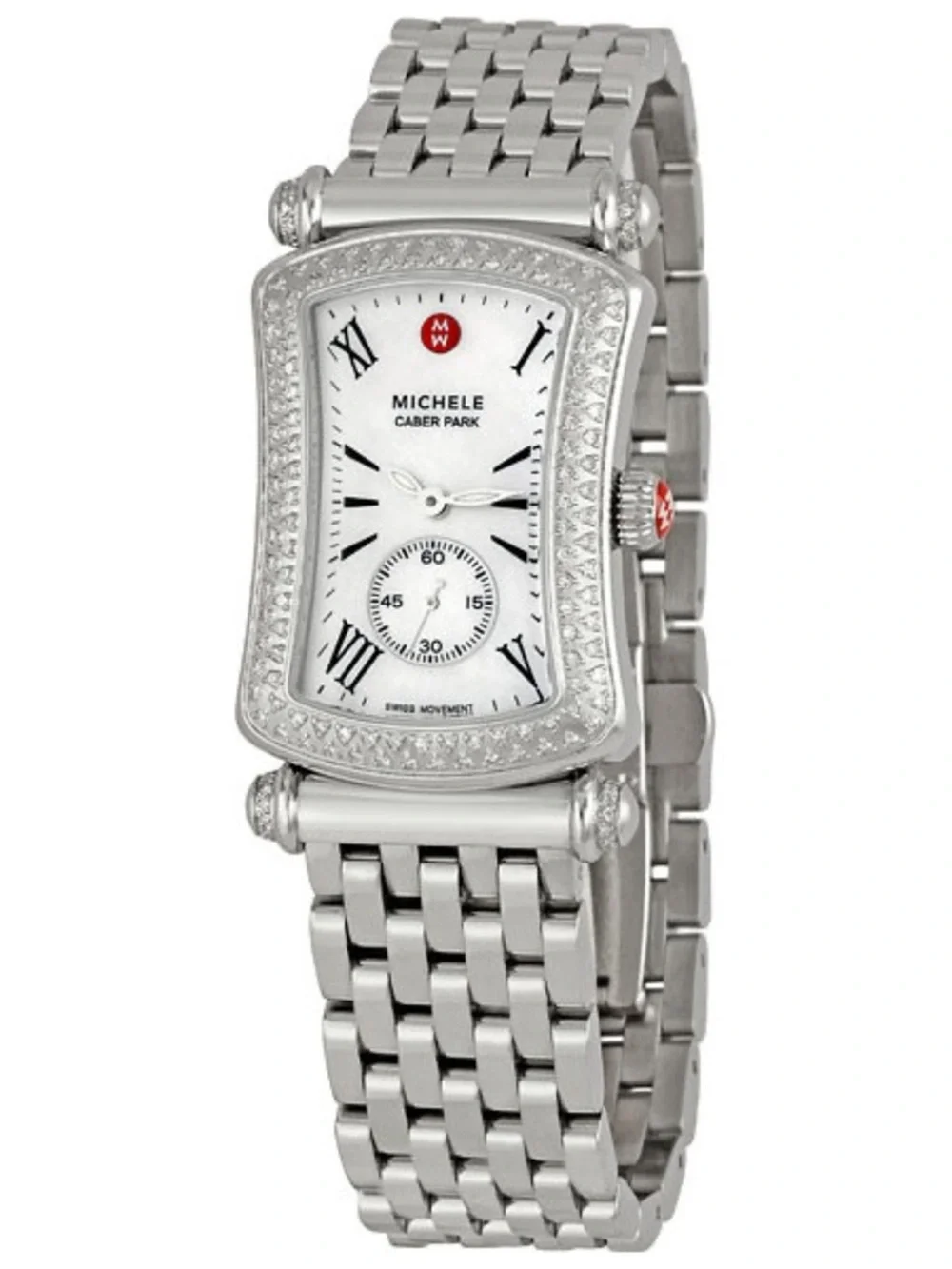 NEW Michele Caber Park embellished silver watch